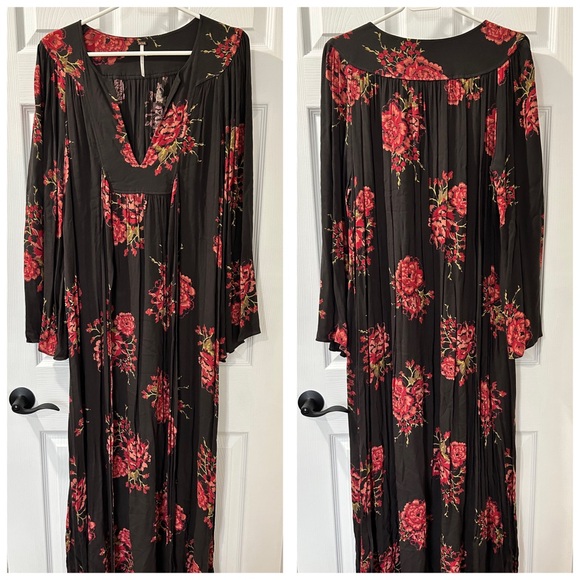 Free People Dresses & Skirts - Free People Black and Red Floral Maxi Dress